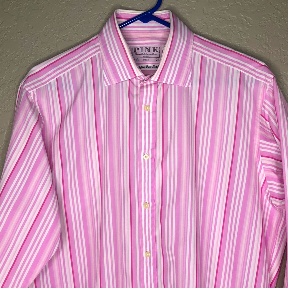 Thomas Pink pink striped superfine two fold dress shirt. Size 16/34 - Picture 2 of 7